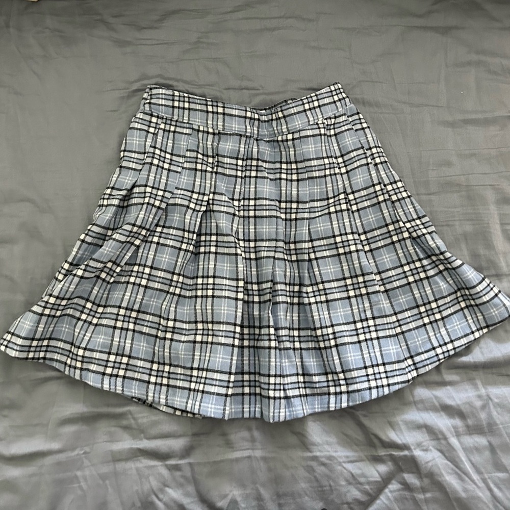 new! hollister y2k baby blue plaid schoolgirl pleated mini skirt